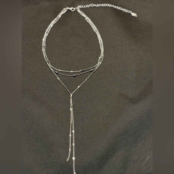 Silver Tone 3 Tiered Lariat Necklace - Picture 1 of 16